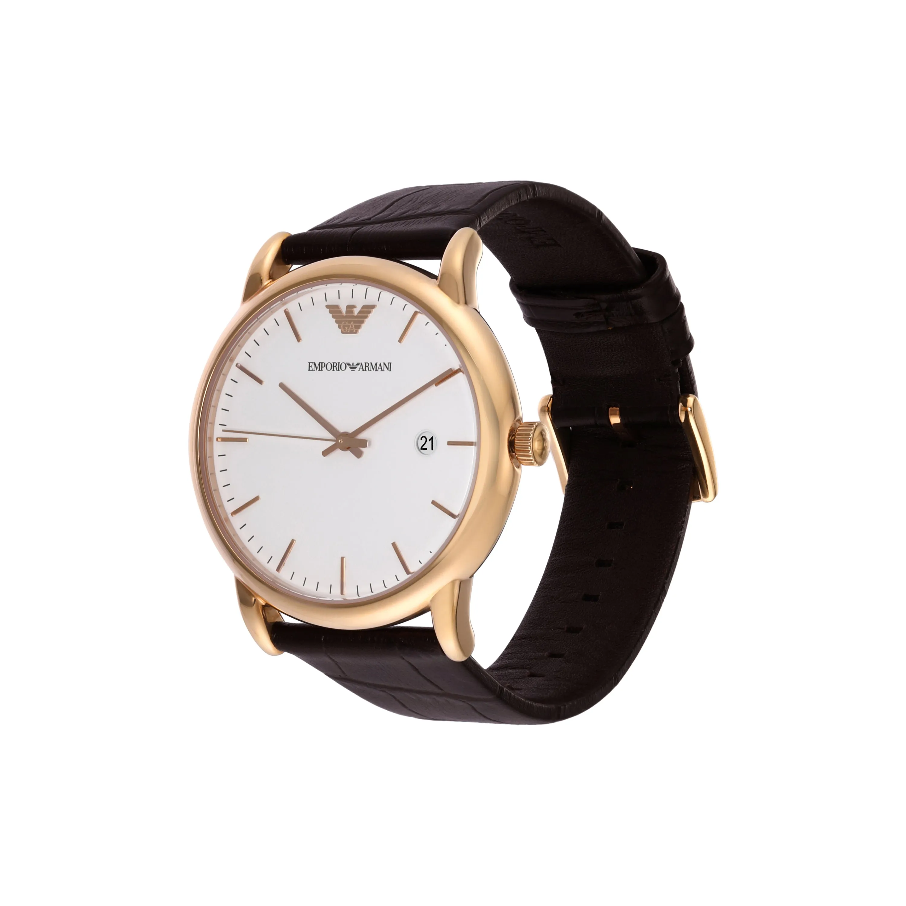 Emporio Armani White Dial Brown Leather Strap Watch Model AR2502
