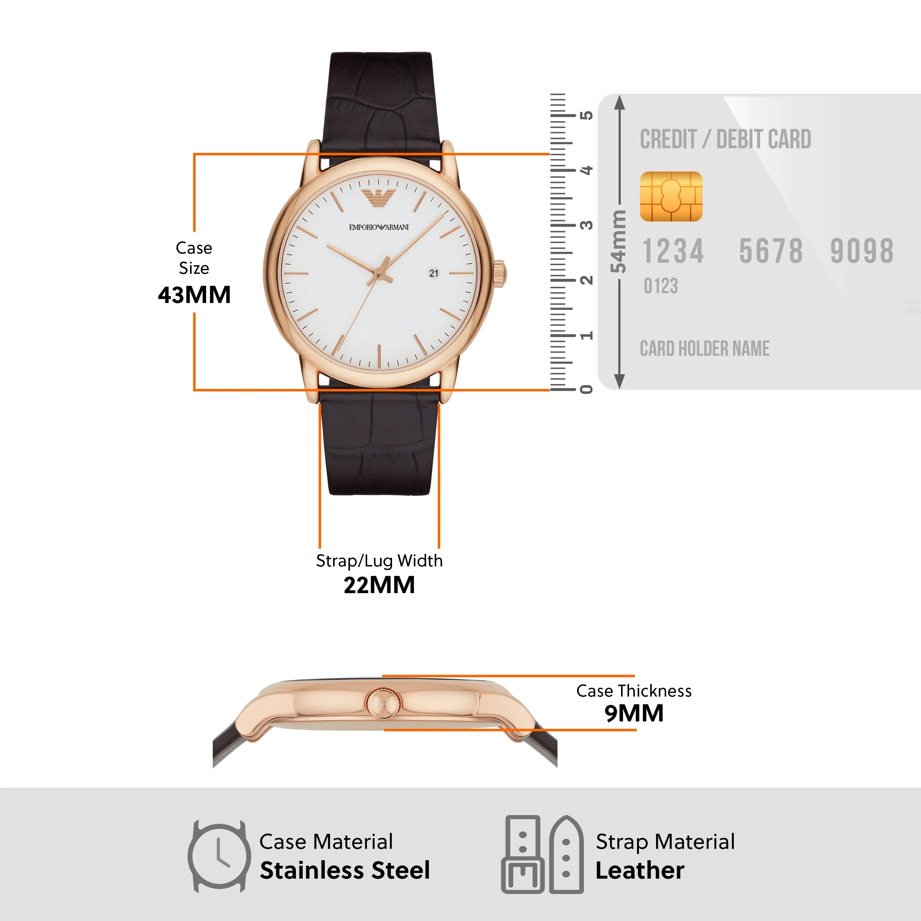 Emporio Armani White Dial Brown Leather Strap Watch Model AR2502
