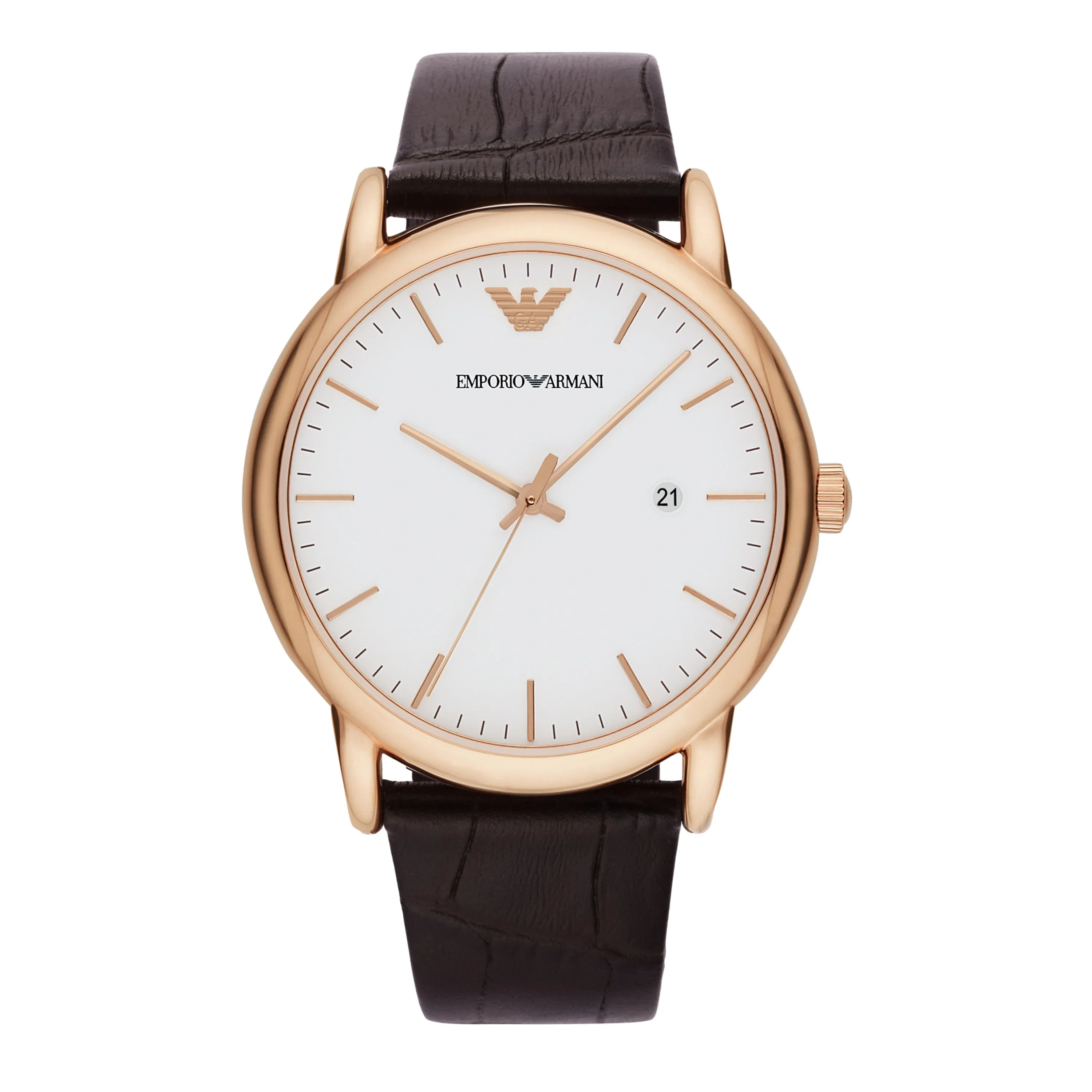Emporio Armani White Dial Brown Leather Strap Watch Model AR2502