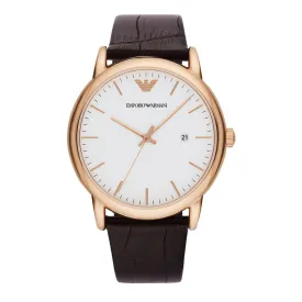 Emporio Armani White Dial Brown Leather Strap Watch Model AR2502