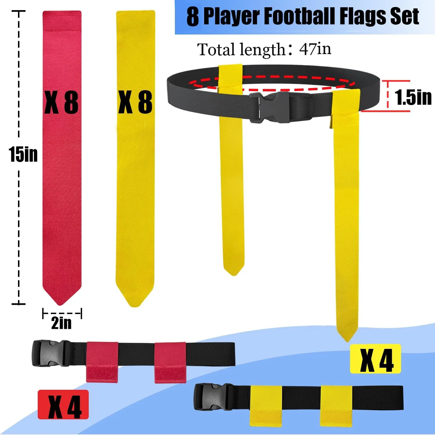 Flag Football Set, 8/14/28 Player Football Flags and Belts Set, Flag Football Belts for Youths, Adults