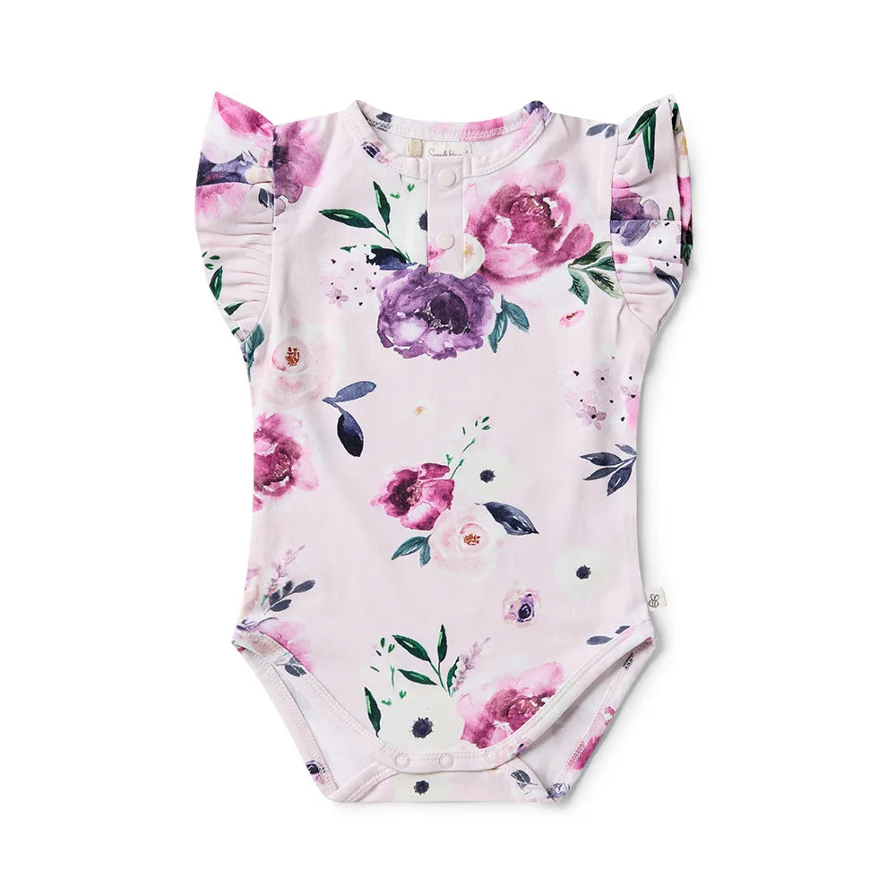 Floral Kiss Short Sleeve Organic Bodysuit with Frill