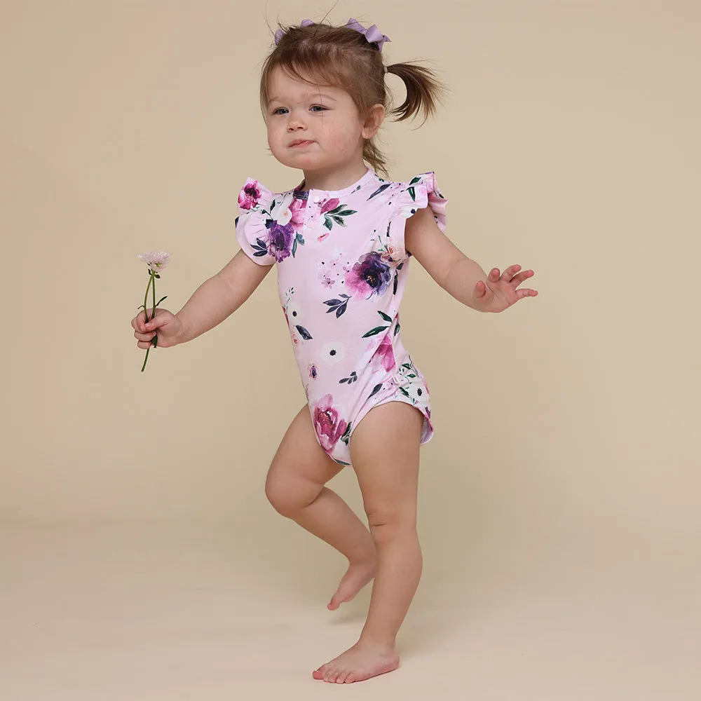Floral Kiss Short Sleeve Organic Bodysuit with Frill