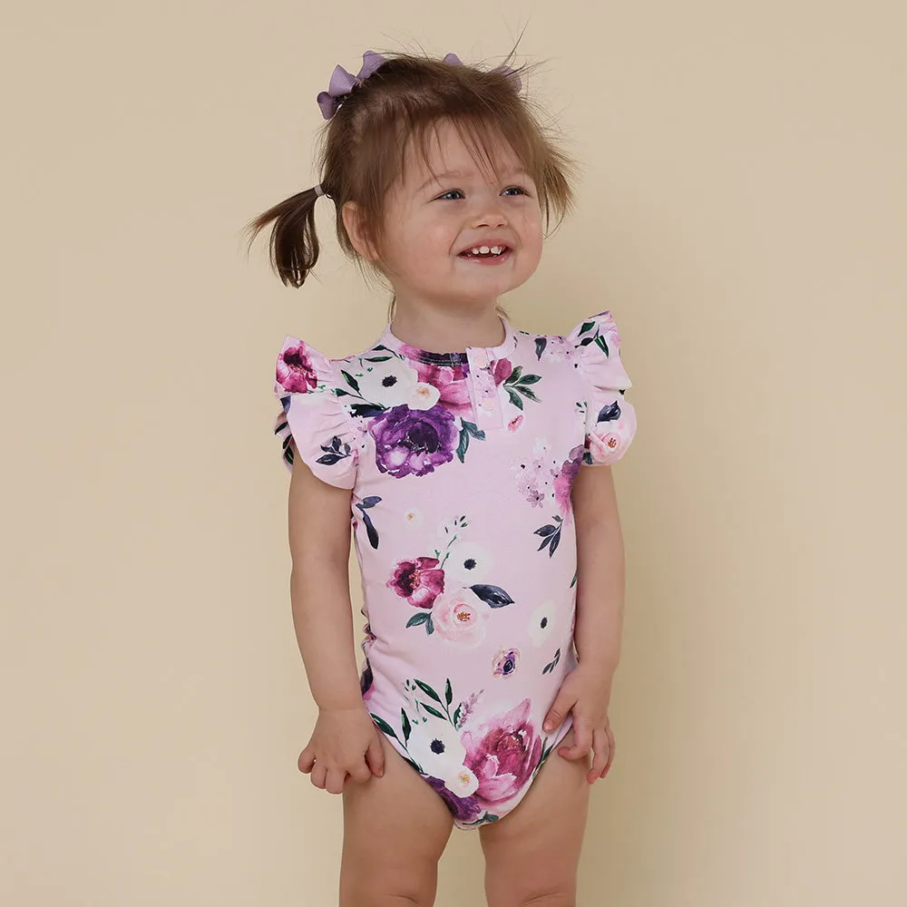 Floral Kiss Short Sleeve Organic Bodysuit with Frill