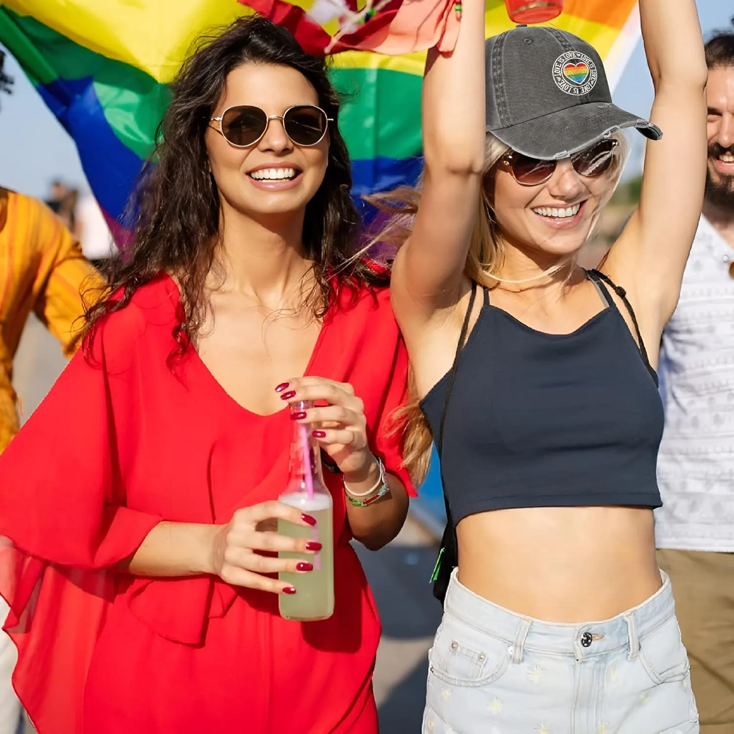 Gay Pride Baseball Hat for Men and Women, LGBT Rainbow Embroidered Trucker Hats Adjustable Washable LGBTQ Baseball Cap Gifts