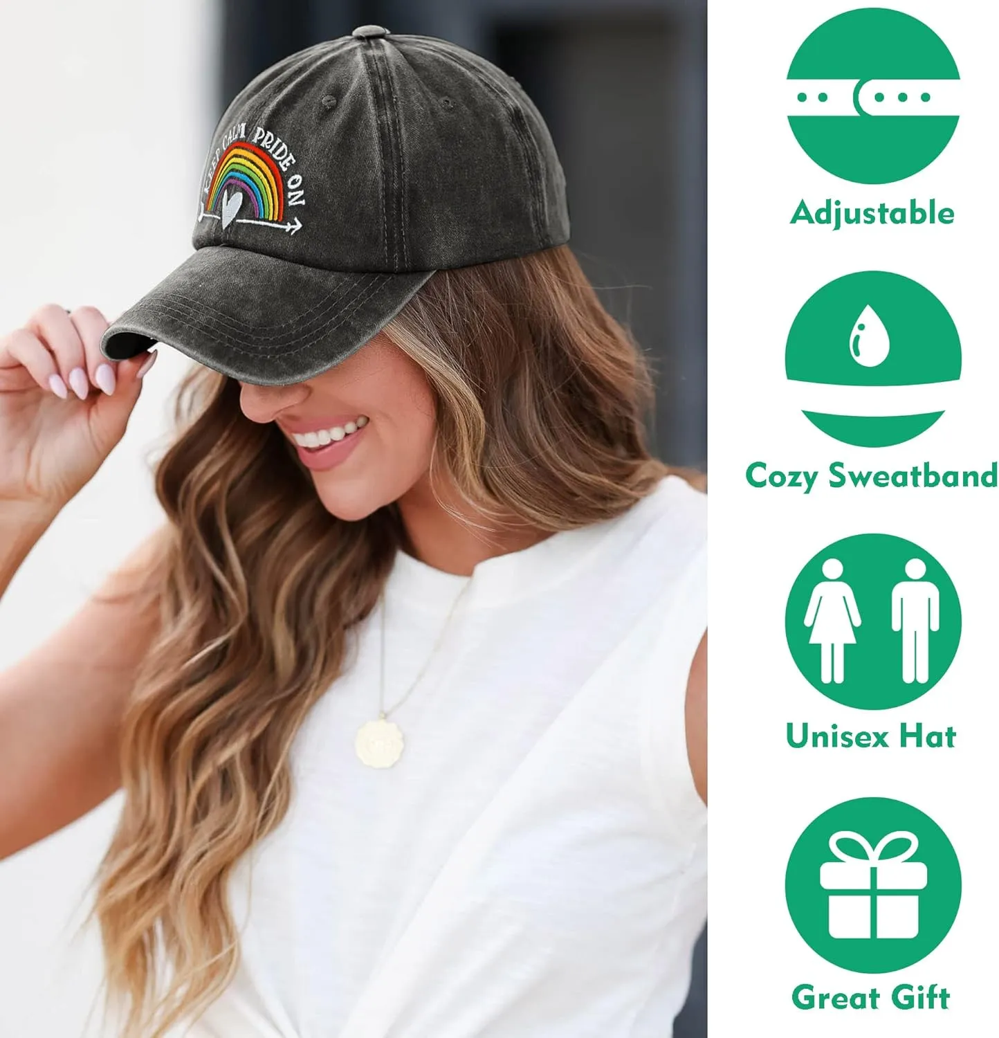 Gay Pride Baseball Hat for Men and Women, LGBT Rainbow Embroidered Trucker Hats Adjustable Washable LGBTQ Baseball Cap Gifts