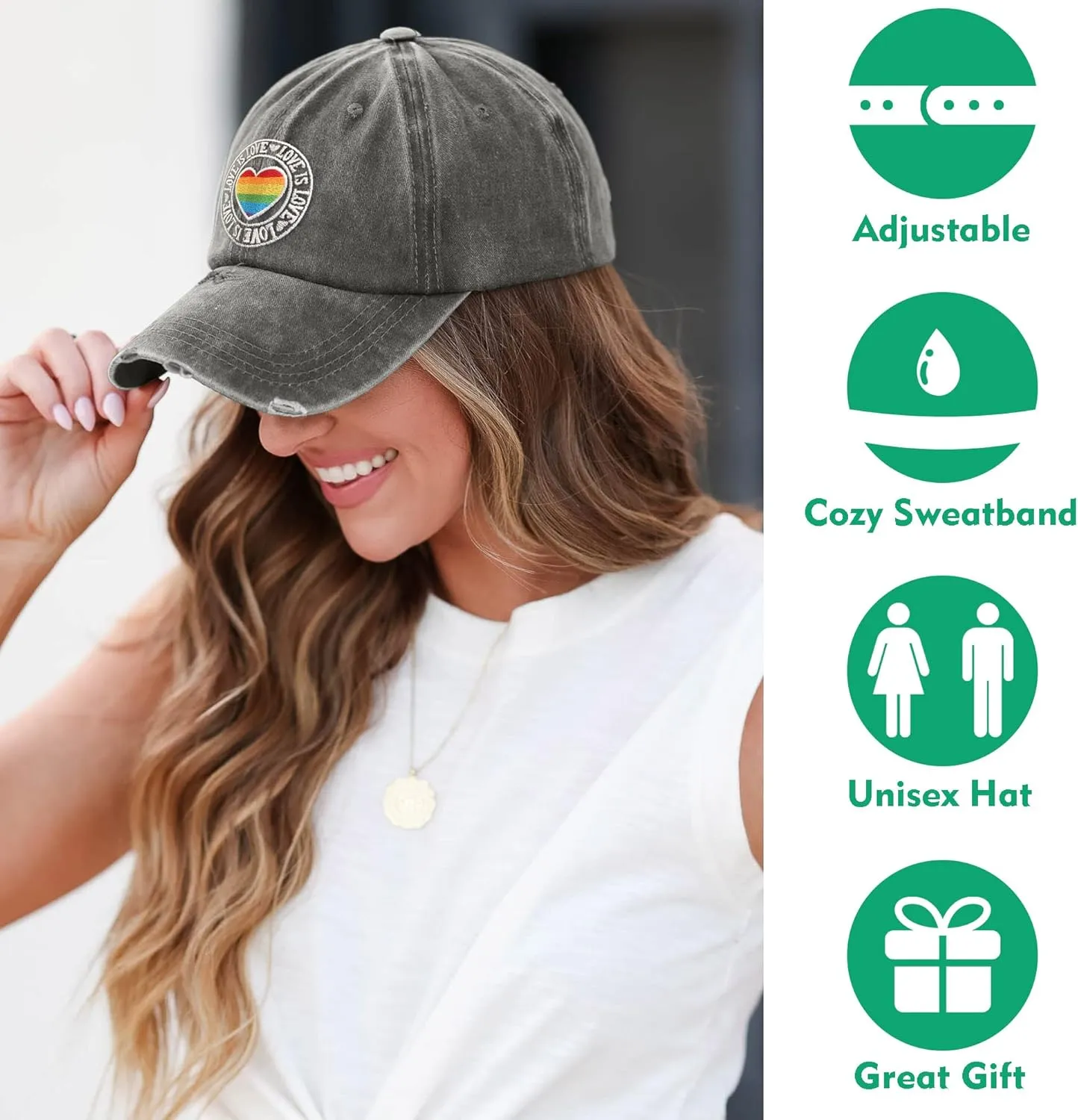 Gay Pride Baseball Hat for Men and Women, LGBT Rainbow Embroidered Trucker Hats Adjustable Washable LGBTQ Baseball Cap Gifts