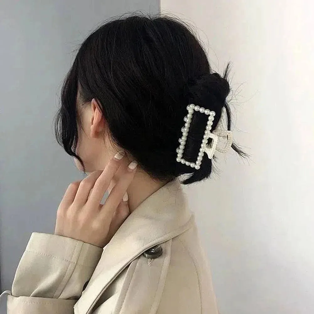 Geometric Retro Imitation Pearl Hair Claw - Stylish Women's Hair Accessories