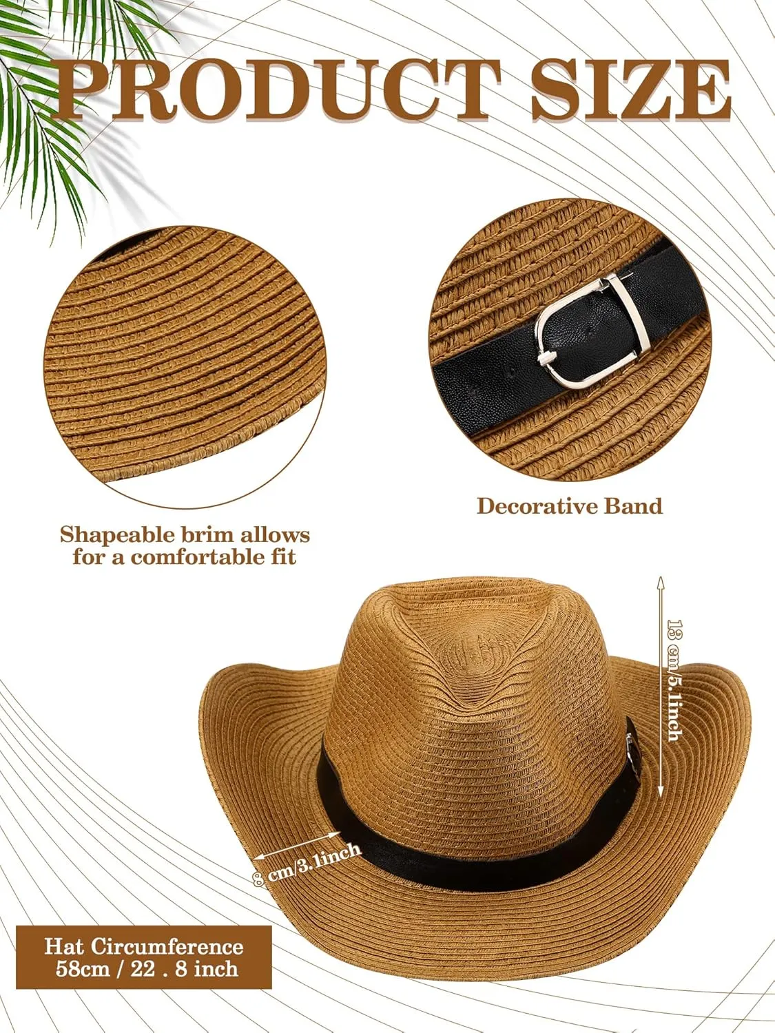 Giegxin 4 Pcs Summer Straw Hats Western Cowboy Cowgirl Hats Wide Brim for Farmer Sun Beach Men Women with Wind Lanyard