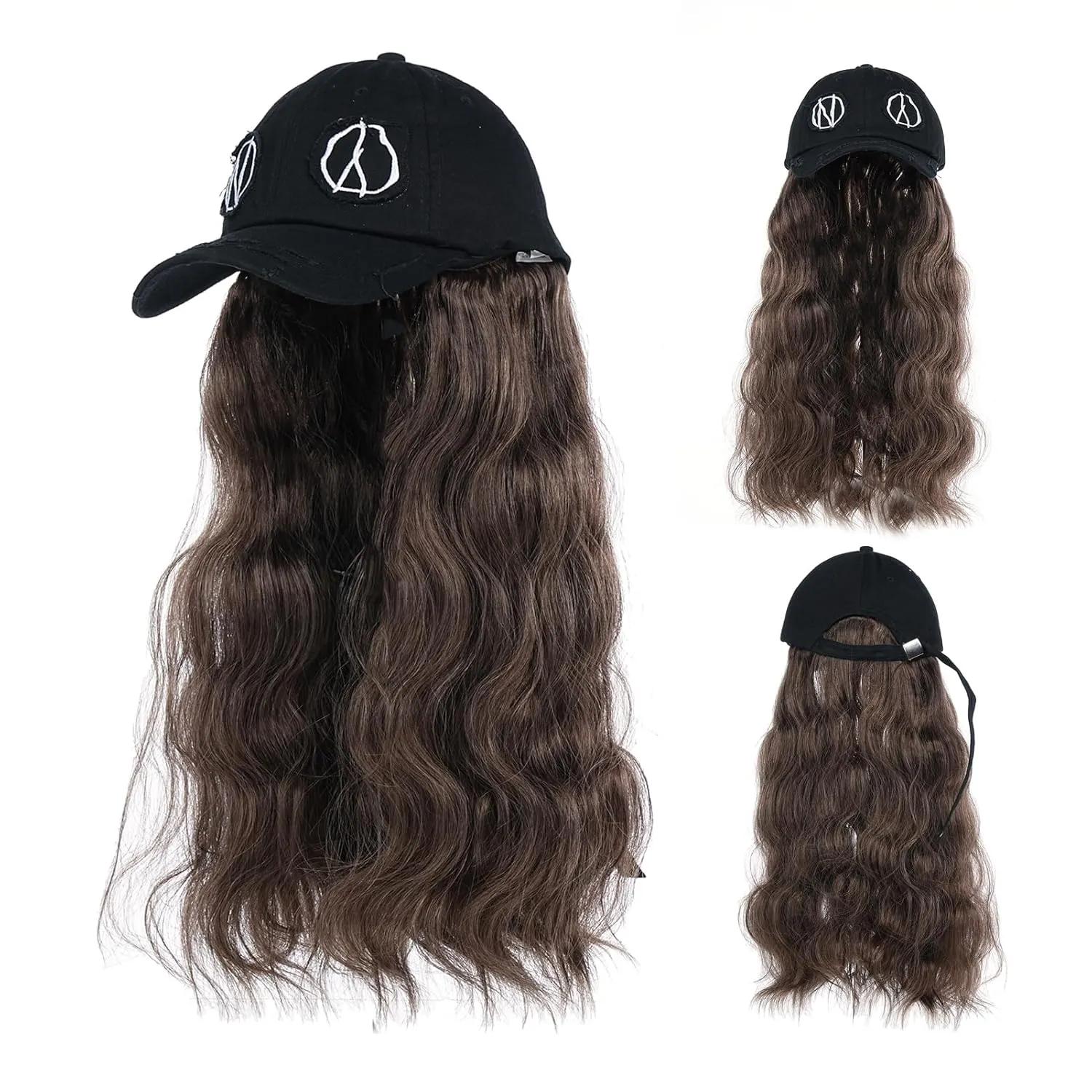 Hat Wig for Women Baseball Cap with Hair hat with hair attached for women Extensions Adjustable Hat Attached 37" Long Wavy Hairpieces Synthetic Wig