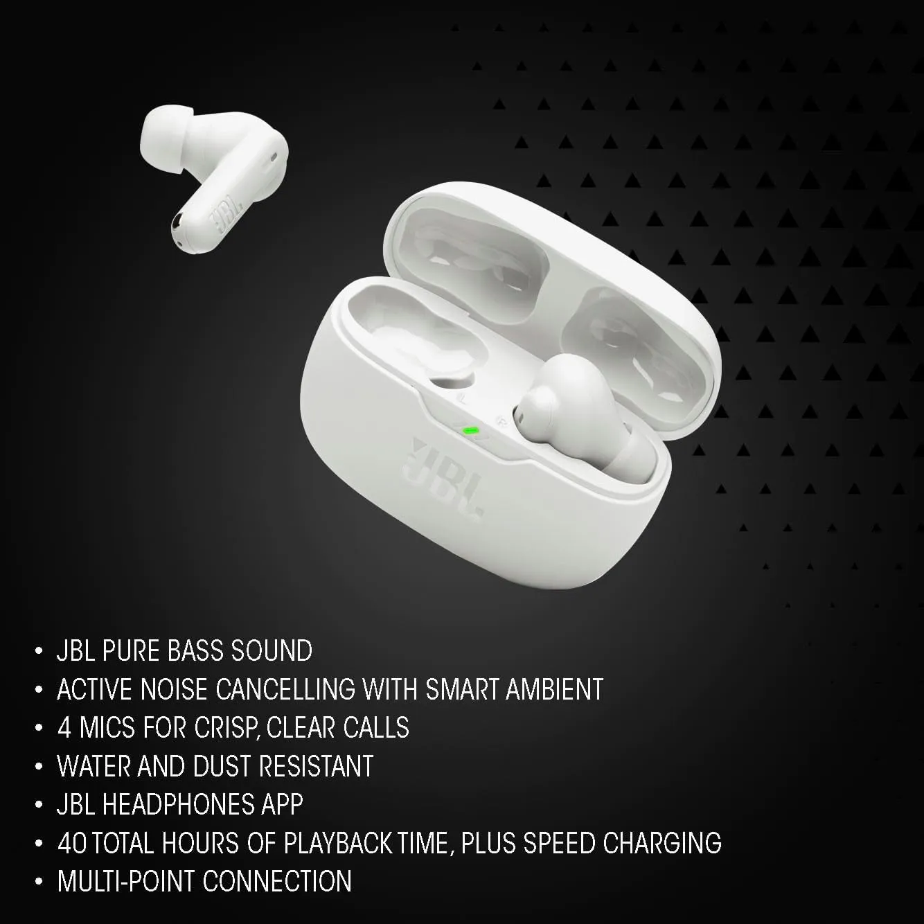 JBL Vibe Beam 2 - True Wireless Noise Cancelling Earbuds Pure Bass Sound & Smart Ambient Technology, 4mics for Crisp, Clear Calls, up to 40Hrs of Playback, IP54 Dust & Water Resistant (Blue)
