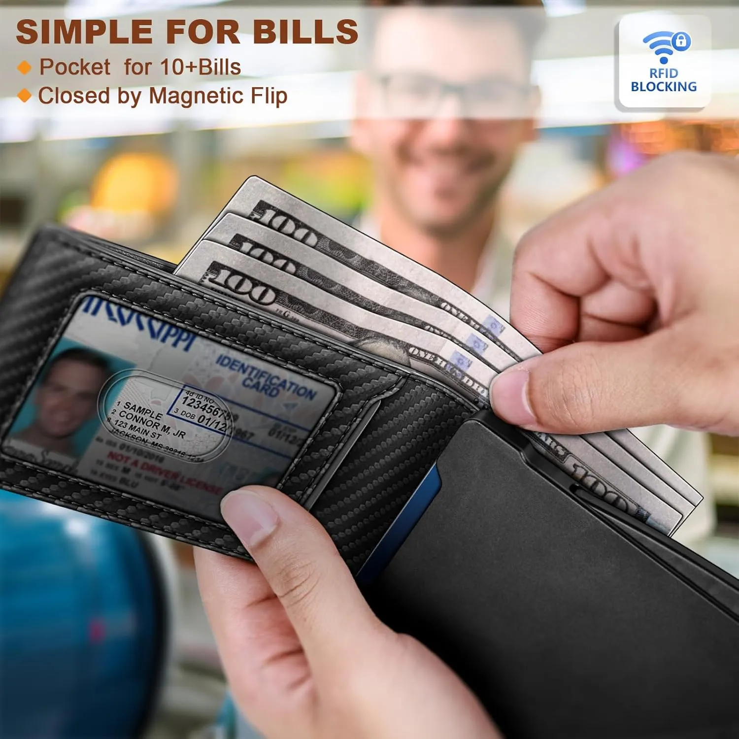 KEMISANT Men Wallet,Slim Wallet Card Case With Magnetic Billfold Flip,Pop-up Access for 12Cards RFID Blocking