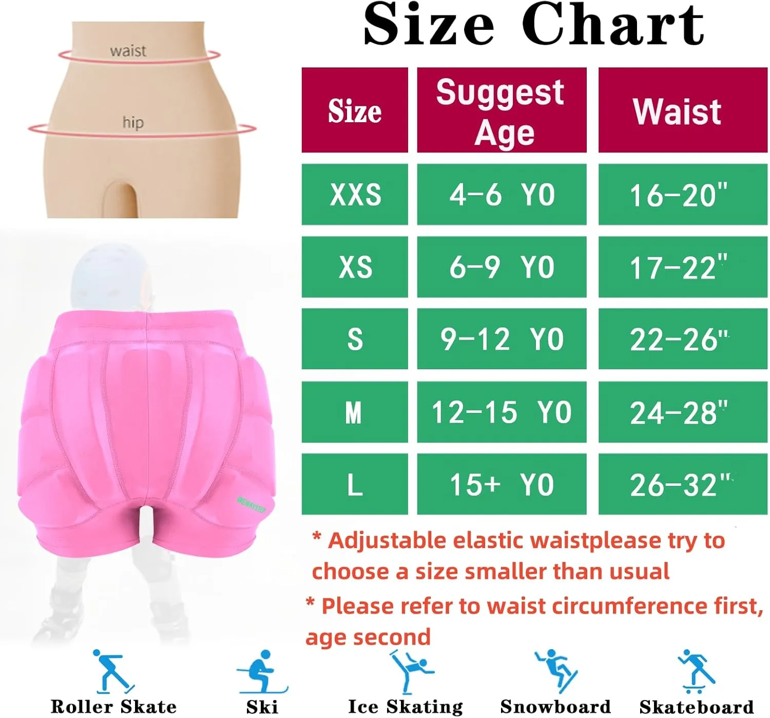 Kids Butt & Hip Padded Shorts for Skating,Youth Hip Protection Pads Figure Skating Shorts Crash Butt Pads for Tailbone & Butt