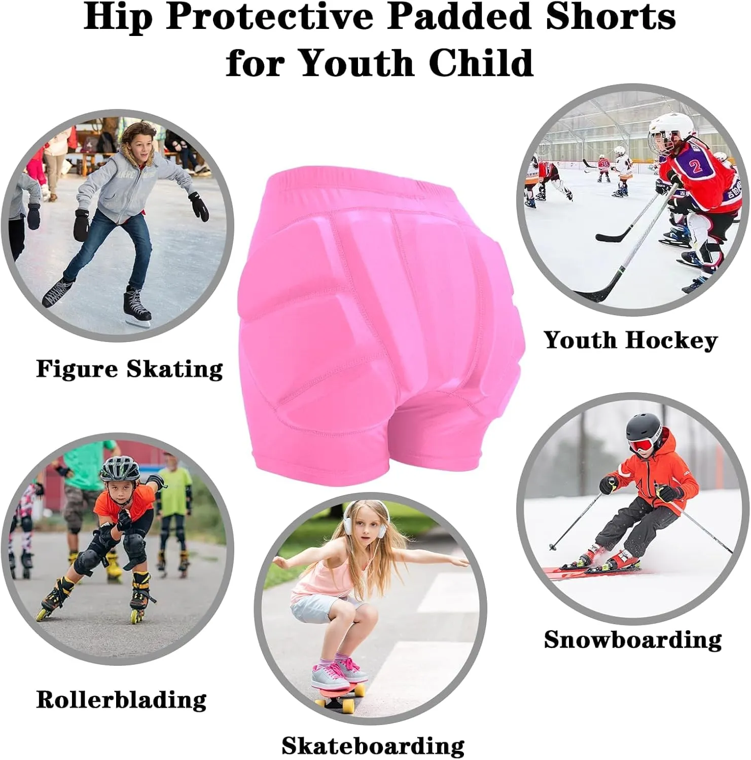 Kids Butt & Hip Padded Shorts for Skating,Youth Hip Protection Pads Figure Skating Shorts Crash Butt Pads for Tailbone & Butt