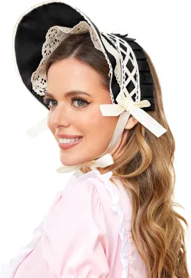 KUOIN Victorian Lace Bonnet Hat Colonial Headwear Carol Tea Party Costume Sun Cap for Women
