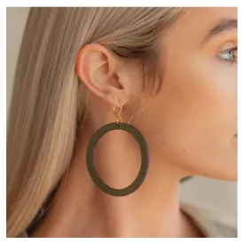 Leather Classic Hoops - Khaki