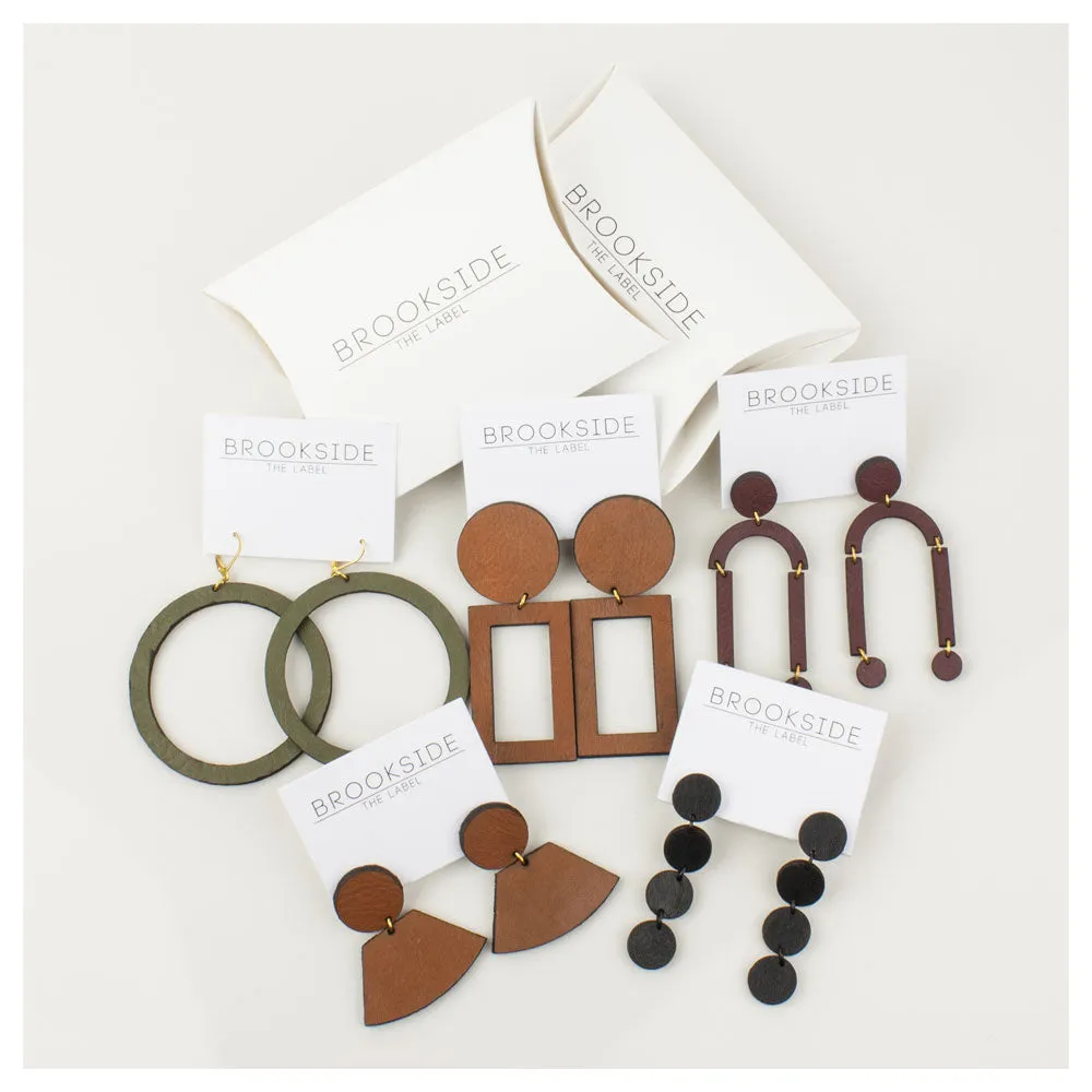 Leather Classic Hoops - Khaki