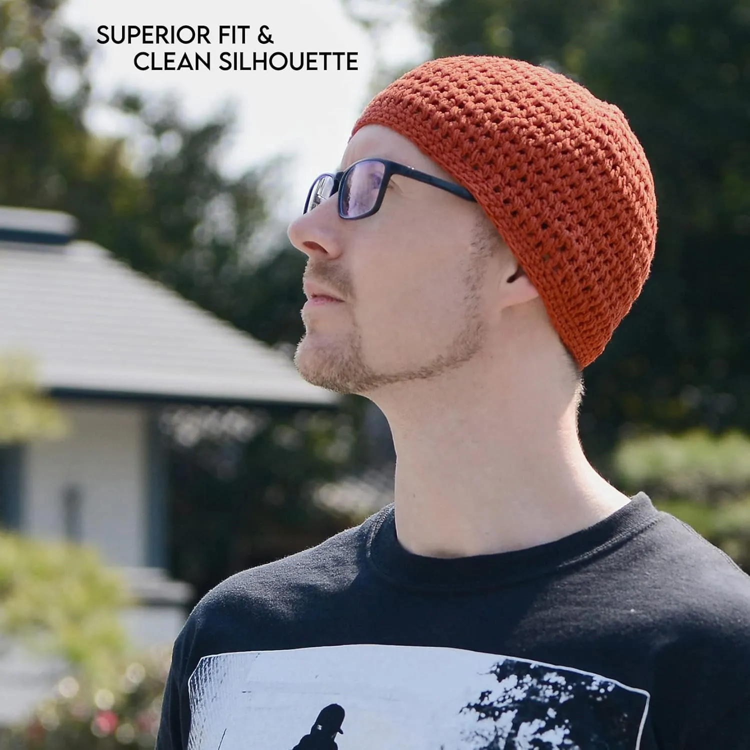 Mens Cotton Beanie Skull Cap - Crochet Kufi Prayer Hat Knit Sensitive Skin Chemo