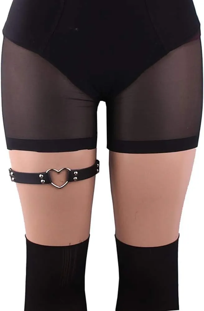 Outman 2Pcs Adjustable Punk Rock Thigh Garter Heart Leg Garter Belts for Parties Music Festival