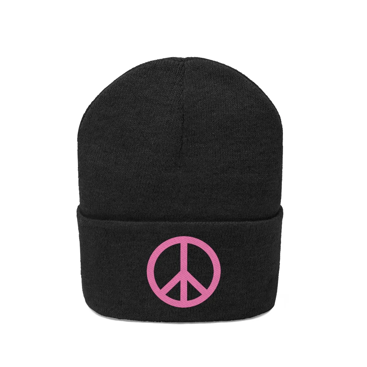 Pink Peace Sign Knit Beanie