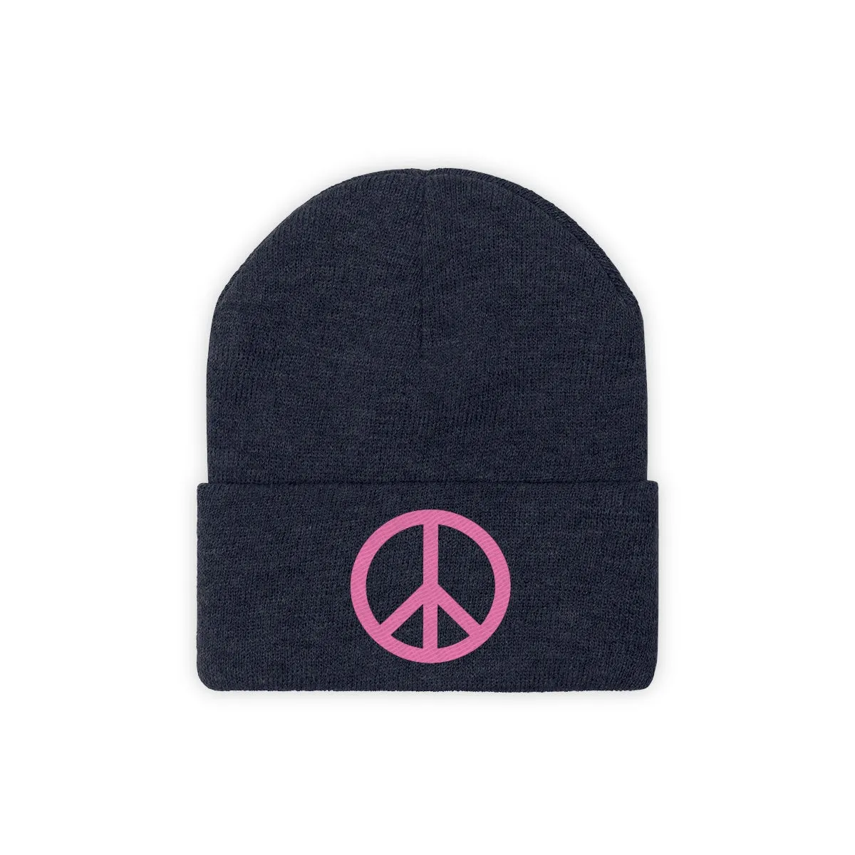 Pink Peace Sign Knit Beanie