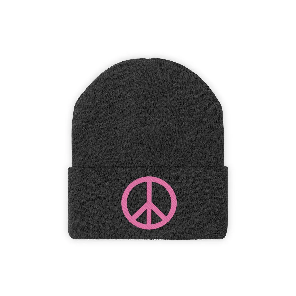 Pink Peace Sign Knit Beanie