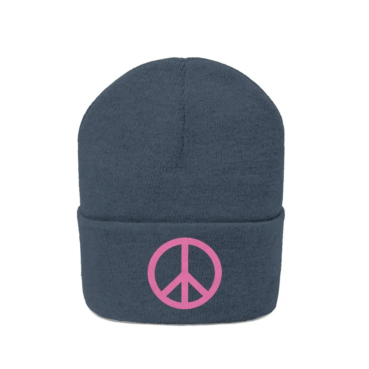 Pink Peace Sign Knit Beanie