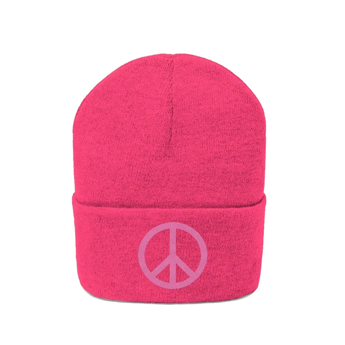 Pink Peace Sign Knit Beanie