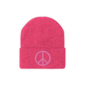 Pink Peace Sign Knit Beanie
