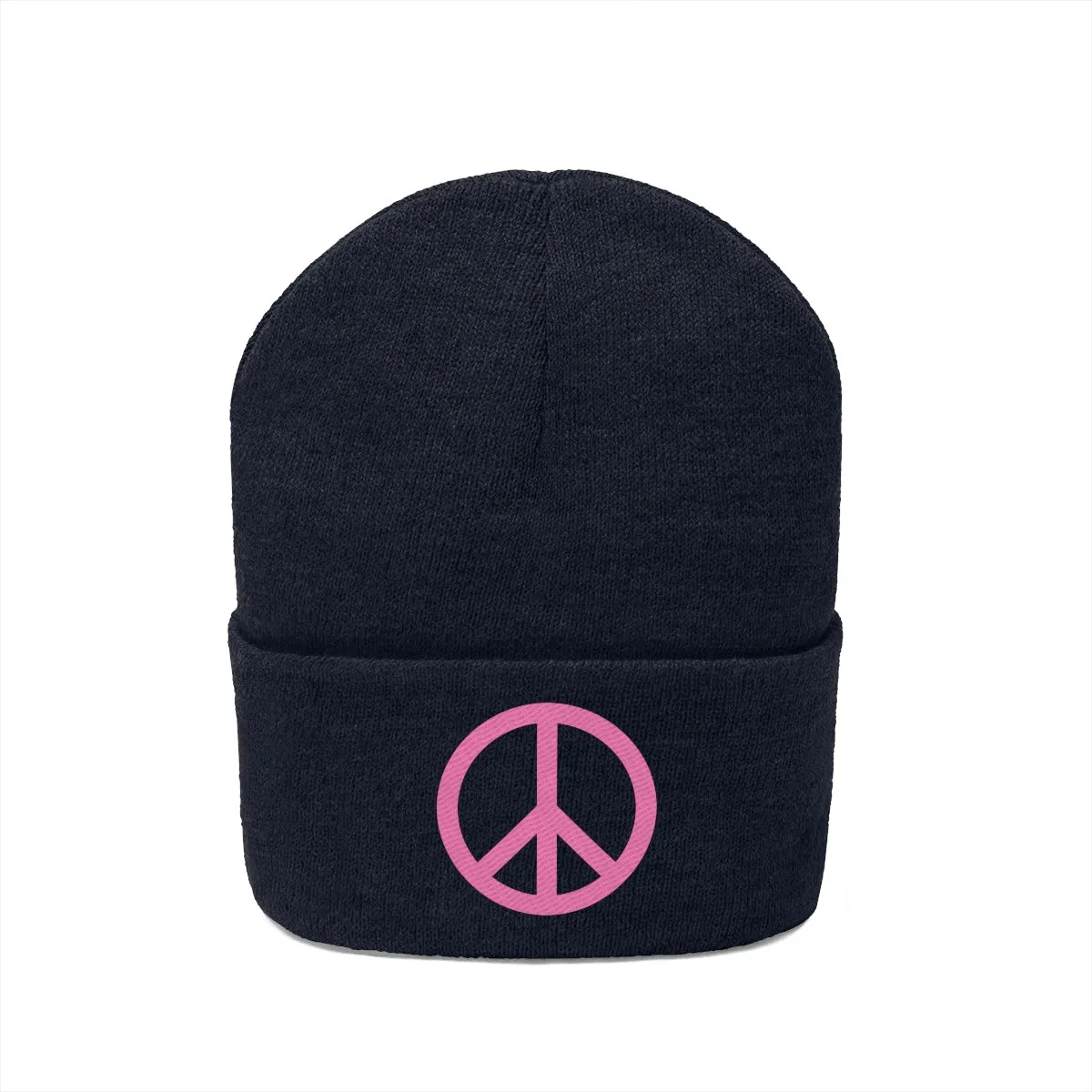 Pink Peace Sign Knit Beanie