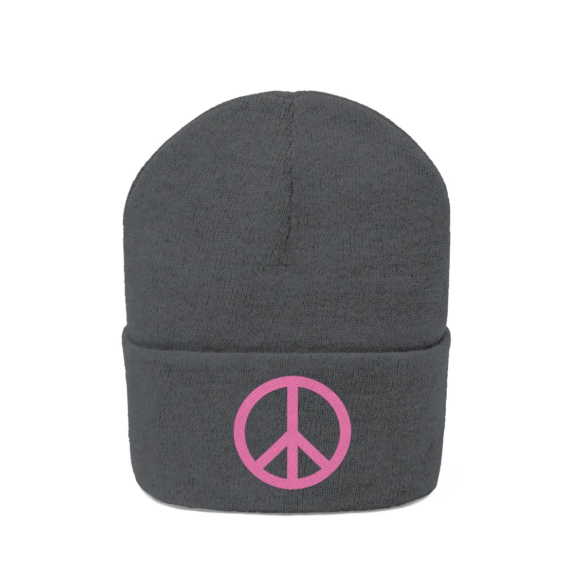 Pink Peace Sign Knit Beanie