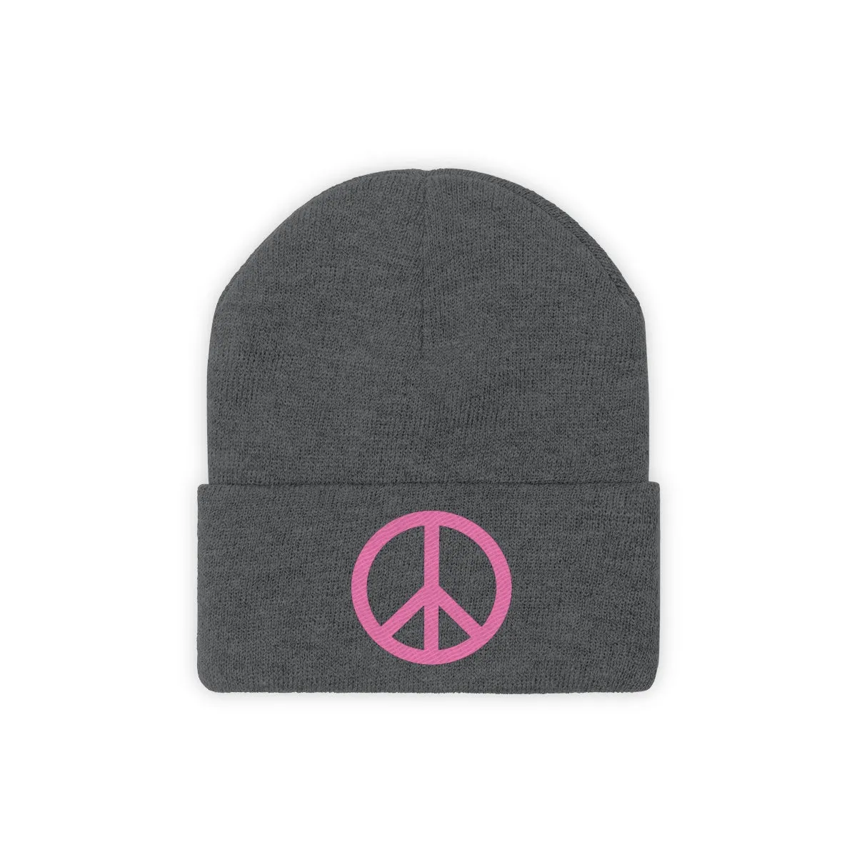 Pink Peace Sign Knit Beanie