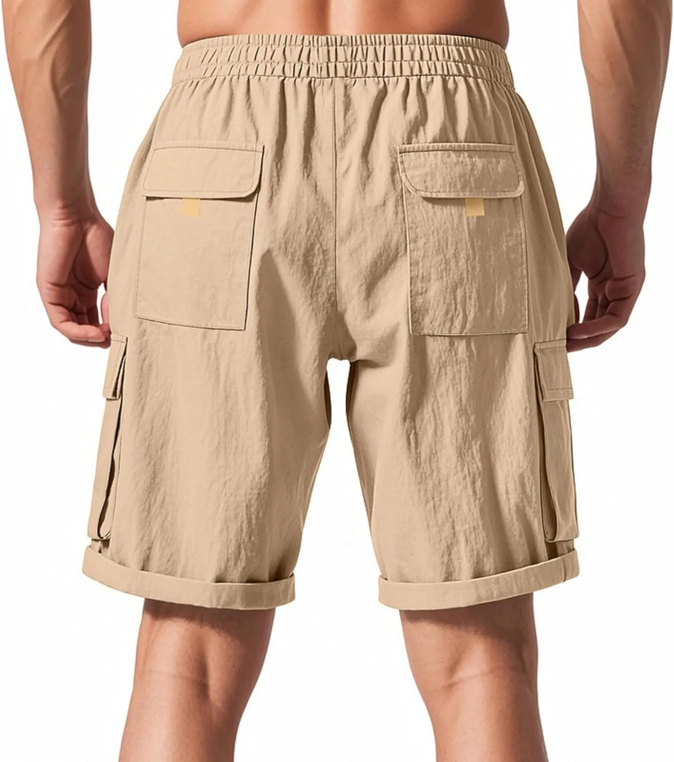 PORCLAY Cargo Shorts for Men Trendy Drawstring Elastic Waist Casual Shorts with Multi Pockets Workout Sport Outdoor