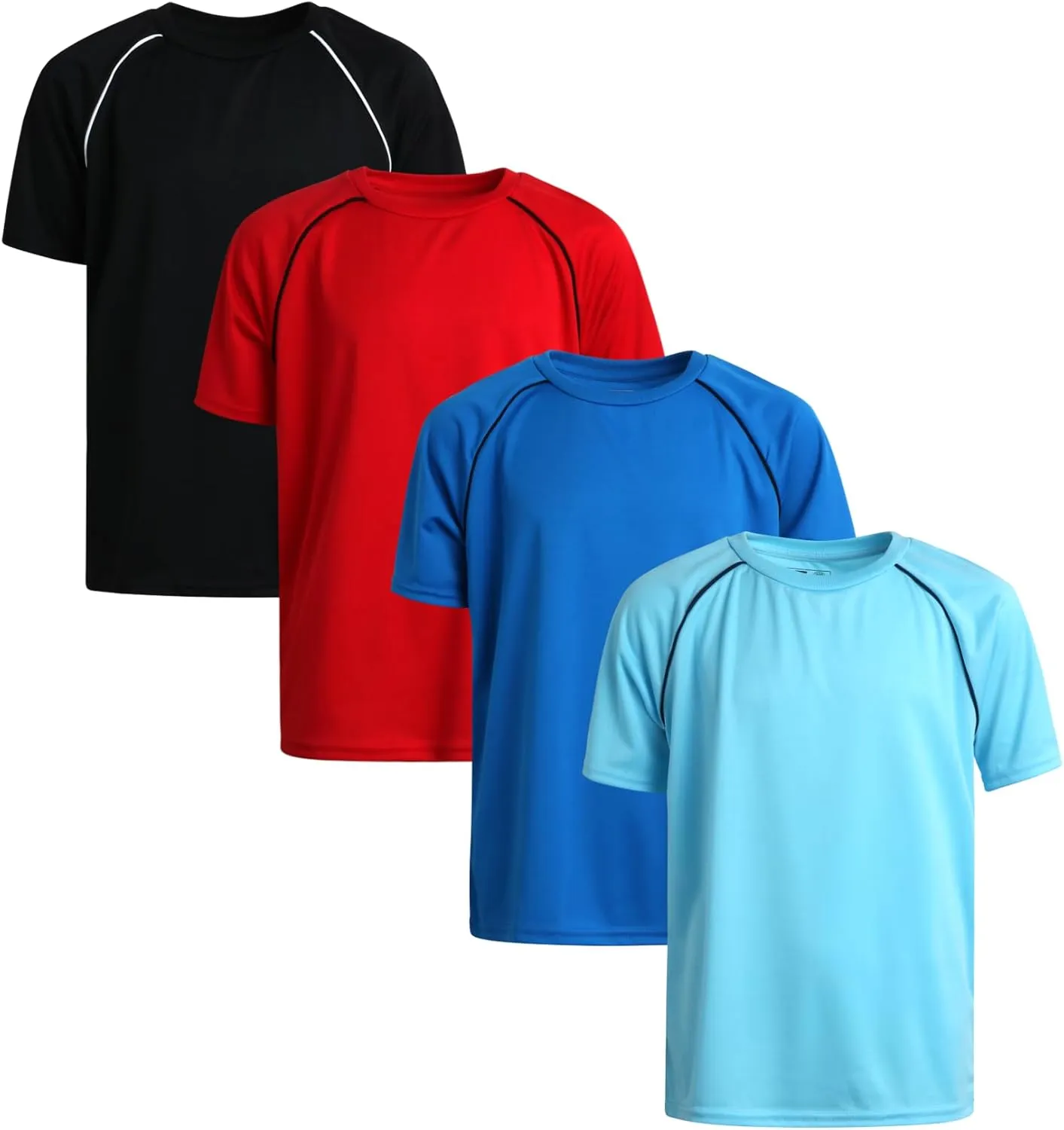 Pro Athlete Boys Athletic Shirts - 4 Pack Boys Dry Fit Shirt Lightweight Performance Tees Kids Dri Fit Shirts (Sizes 5-16)