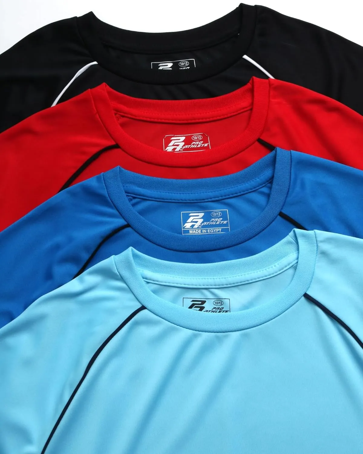 Pro Athlete Boys Athletic Shirts - 4 Pack Boys Dry Fit Shirt Lightweight Performance Tees Kids Dri Fit Shirts (Sizes 5-16)
