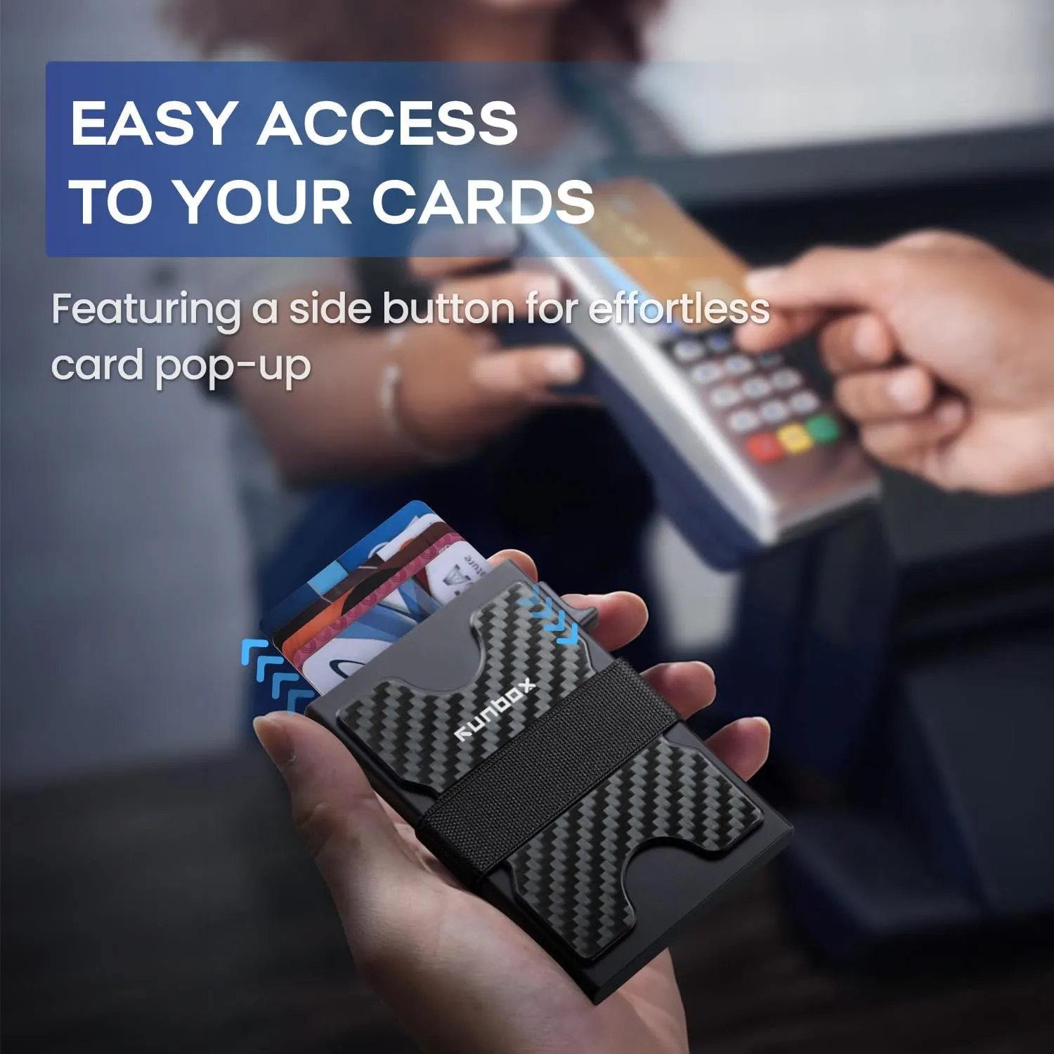 RUNBOX Slim Card Holder Wallet for Men, Minimalist RFID Blocking Wallet with Pop-Up Function, Ultra-Thin Design, Metal Business Card Cases holds 12  Cards, Gifts for Men, Men's Accessories