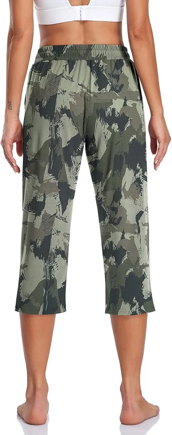 TARSE Women's Capri Yoga Pants Loose Soft Drawstring Workout Sweatpants Causal Lounge Pants with Pockets