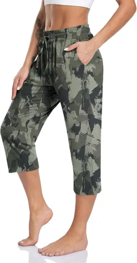 TARSE Women's Capri Yoga Pants Loose Soft Drawstring Workout Sweatpants Causal Lounge Pants with Pockets