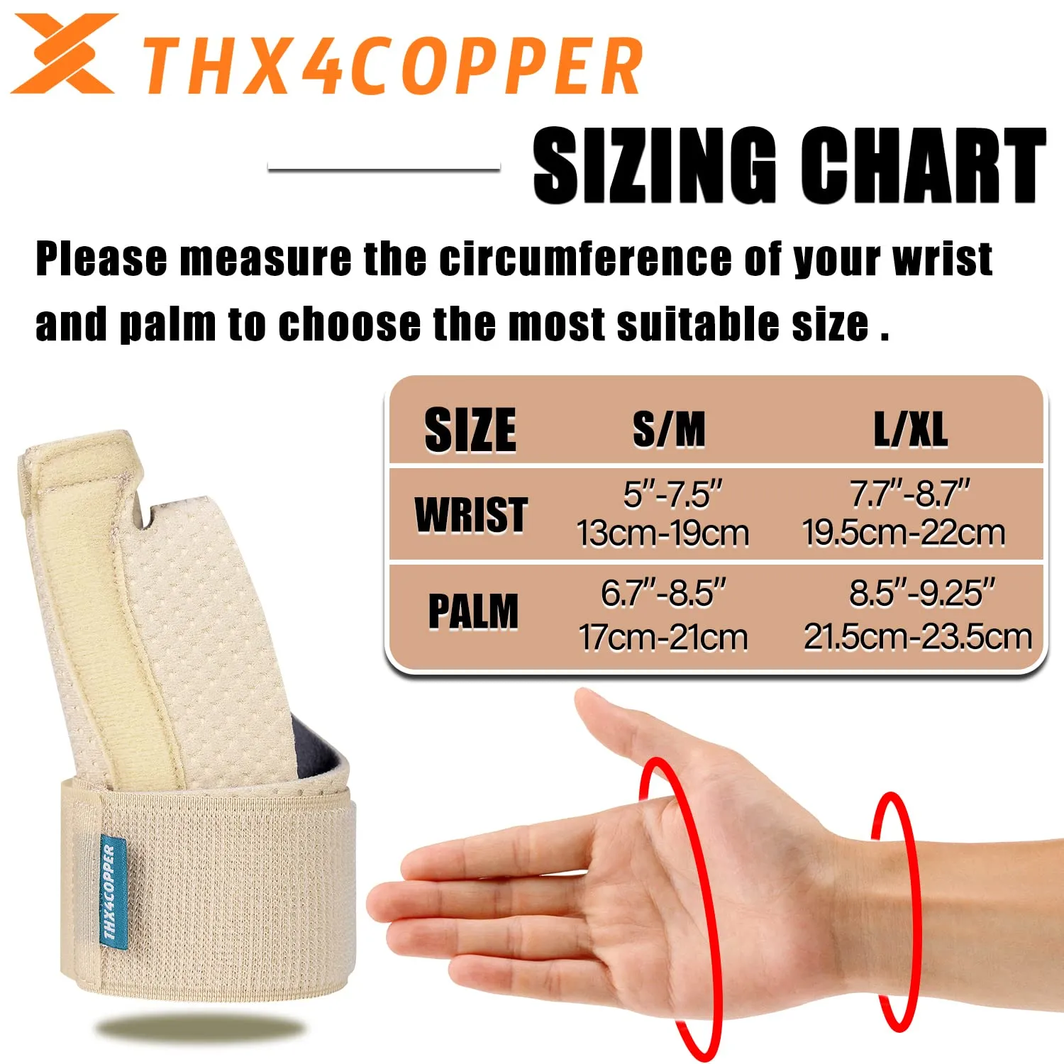 THX4COPPER Thumb & Wrist Stabilizer Splint for Blackberry Thumb,Thumb Pain Relief for Arthritis,Sprained,Tendonitis,Carpal Tunnel,Breathable&Stable,L-XL(Beige)