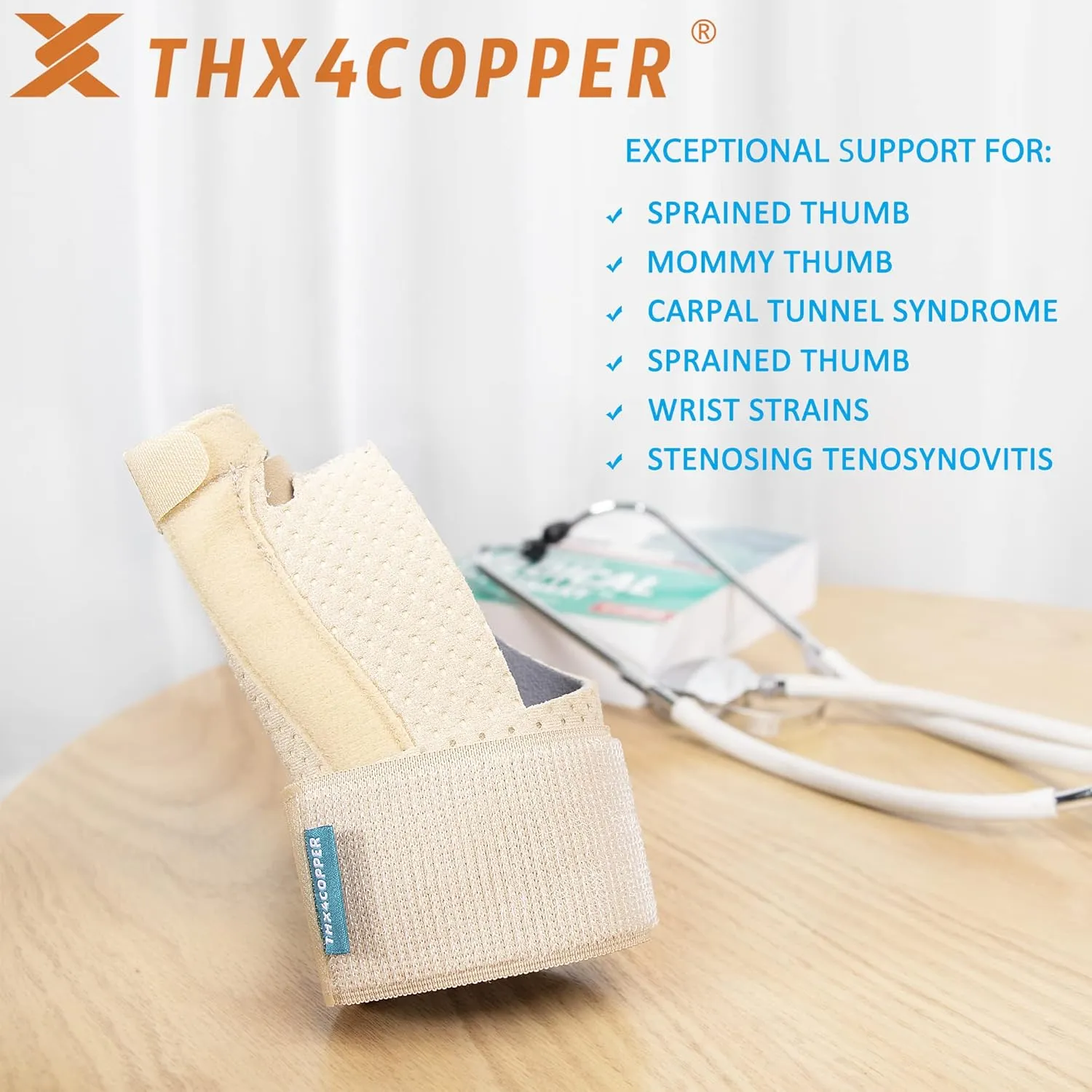 THX4COPPER Thumb & Wrist Stabilizer Splint for Blackberry Thumb,Thumb Pain Relief for Arthritis,Sprained,Tendonitis,Carpal Tunnel,Breathable&Stable,L-XL(Beige)