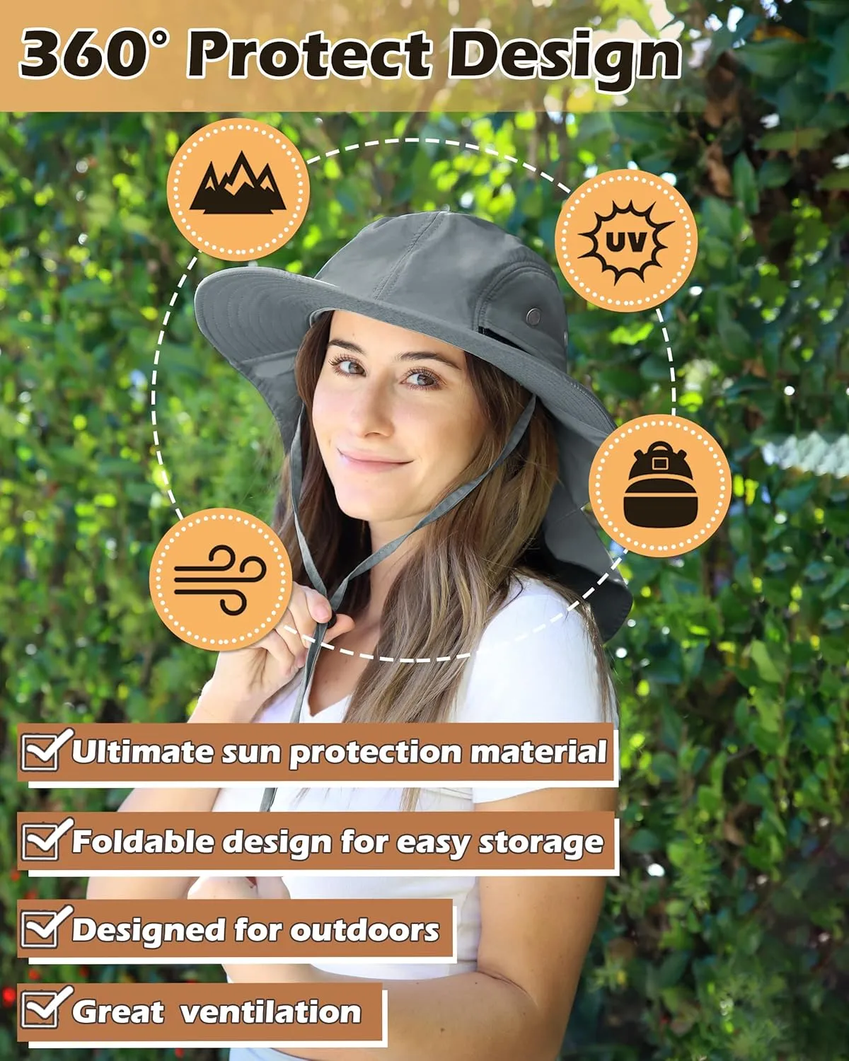 Tirrinia Neck Flap Sun Hat with Wide Brim,UPF 50  Hiking Safari Fishing Caps for Men Women, Ideal for Outdoor