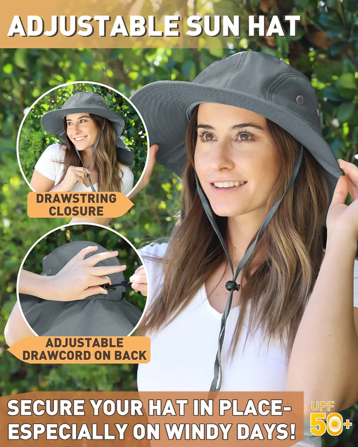 Tirrinia Neck Flap Sun Hat with Wide Brim,UPF 50  Hiking Safari Fishing Caps for Men Women, Ideal for Outdoor