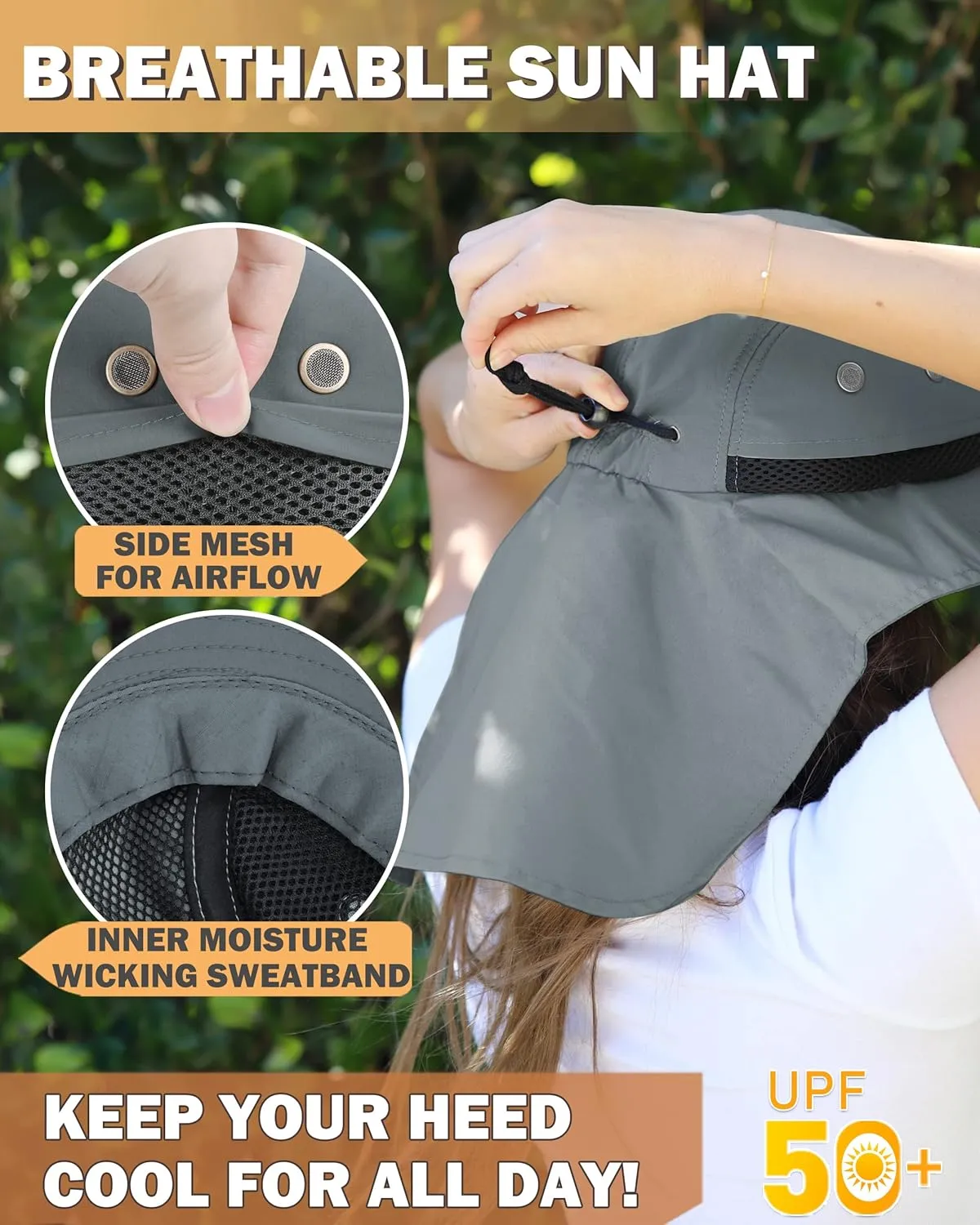 Tirrinia Neck Flap Sun Hat with Wide Brim,UPF 50  Hiking Safari Fishing Caps for Men Women, Ideal for Outdoor