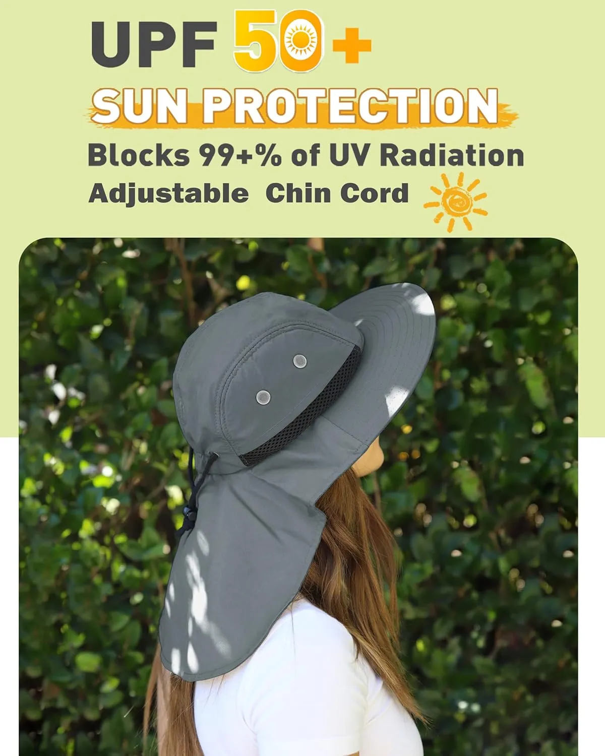 Tirrinia Neck Flap Sun Hat with Wide Brim,UPF 50  Hiking Safari Fishing Caps for Men Women, Ideal for Outdoor
