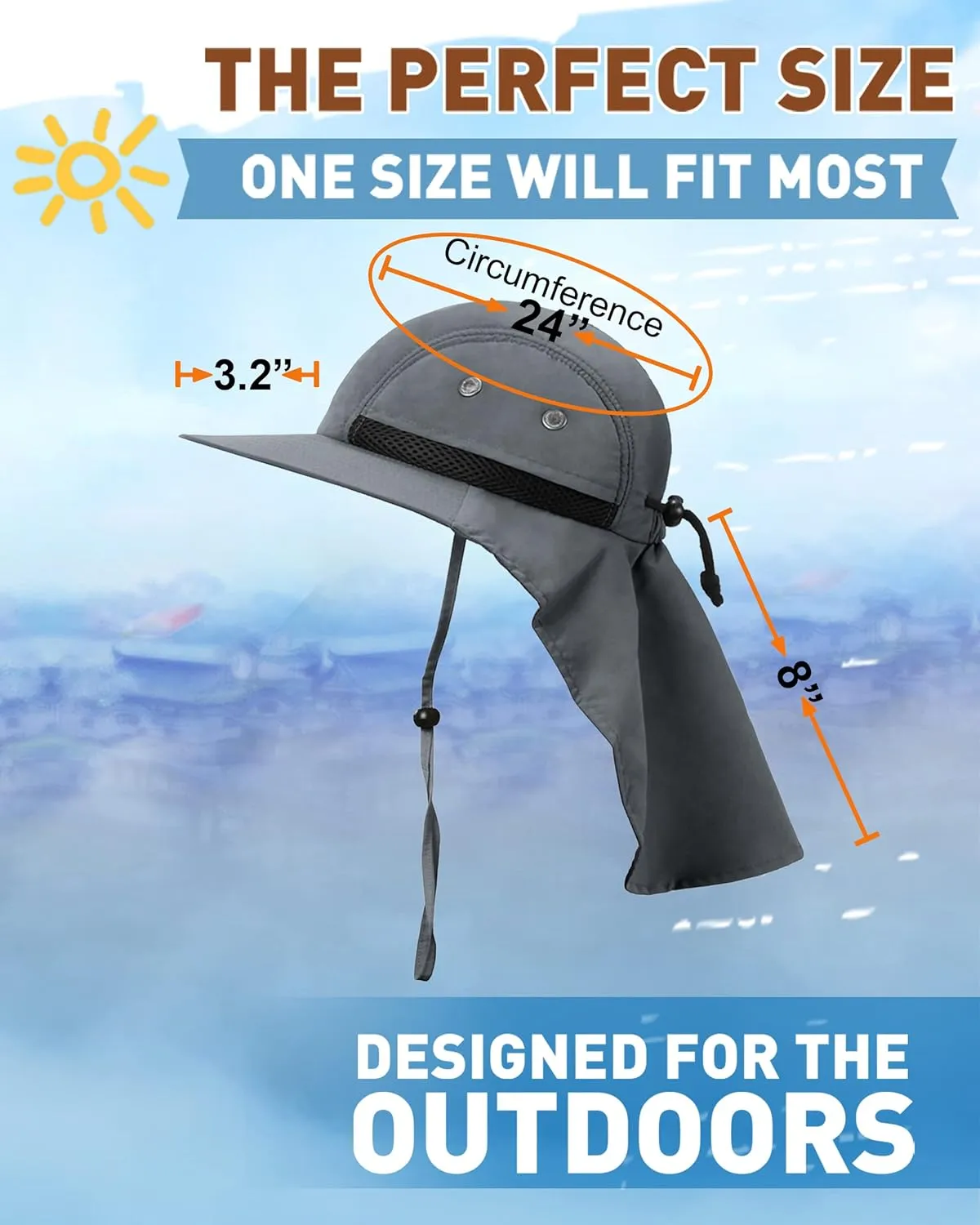Tirrinia Neck Flap Sun Hat with Wide Brim,UPF 50  Hiking Safari Fishing Caps for Men Women, Ideal for Outdoor