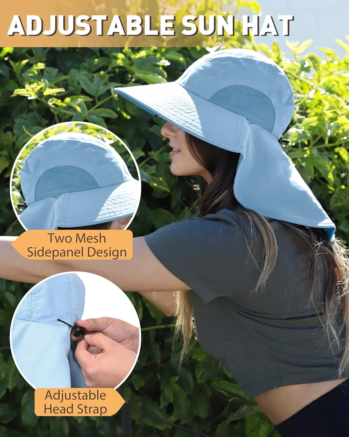 Tirrinia Womens Hiking Hat Wide Brim Hat with Large Neck Flap UPF 50  Sun Protection Hats