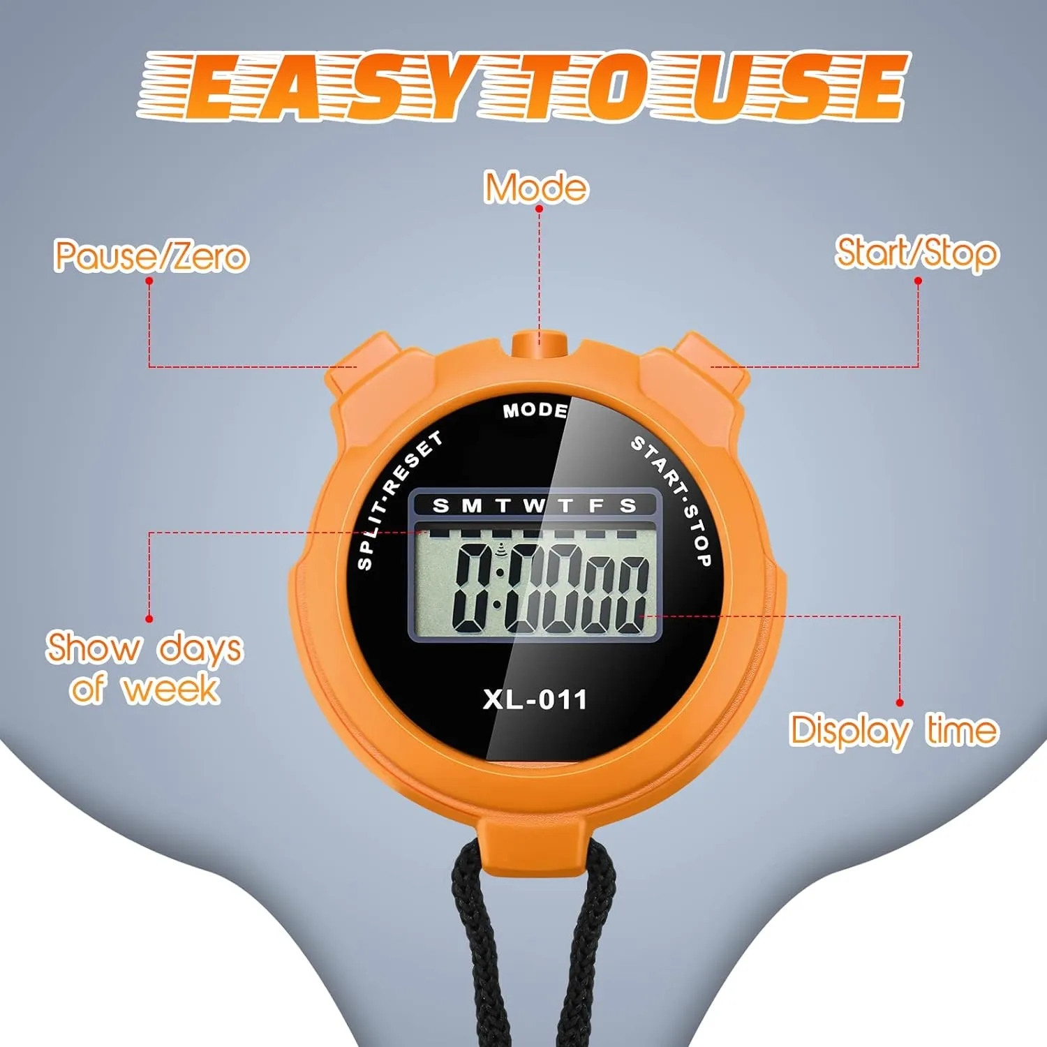 TOODOO 12 Pack Multi Function Digital Stopwatch Timer Bulk Sports Stopwatch with Lanyard Plastic Display Waterproof Date Time Alarm Timer for Coaches Fitness Referees