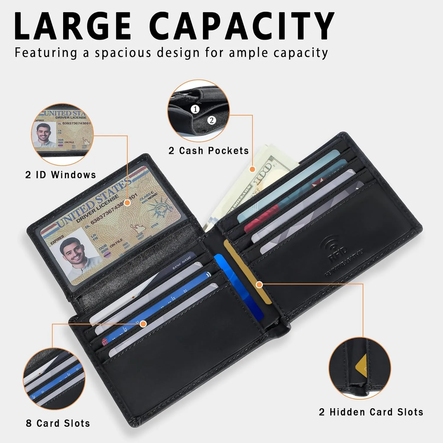 Travelambo 100% Genuine Leather Wallet for Men with Gift Box - Handmade Bifold Stylish - Rfid Wallet for Men with 2 ID Windows
