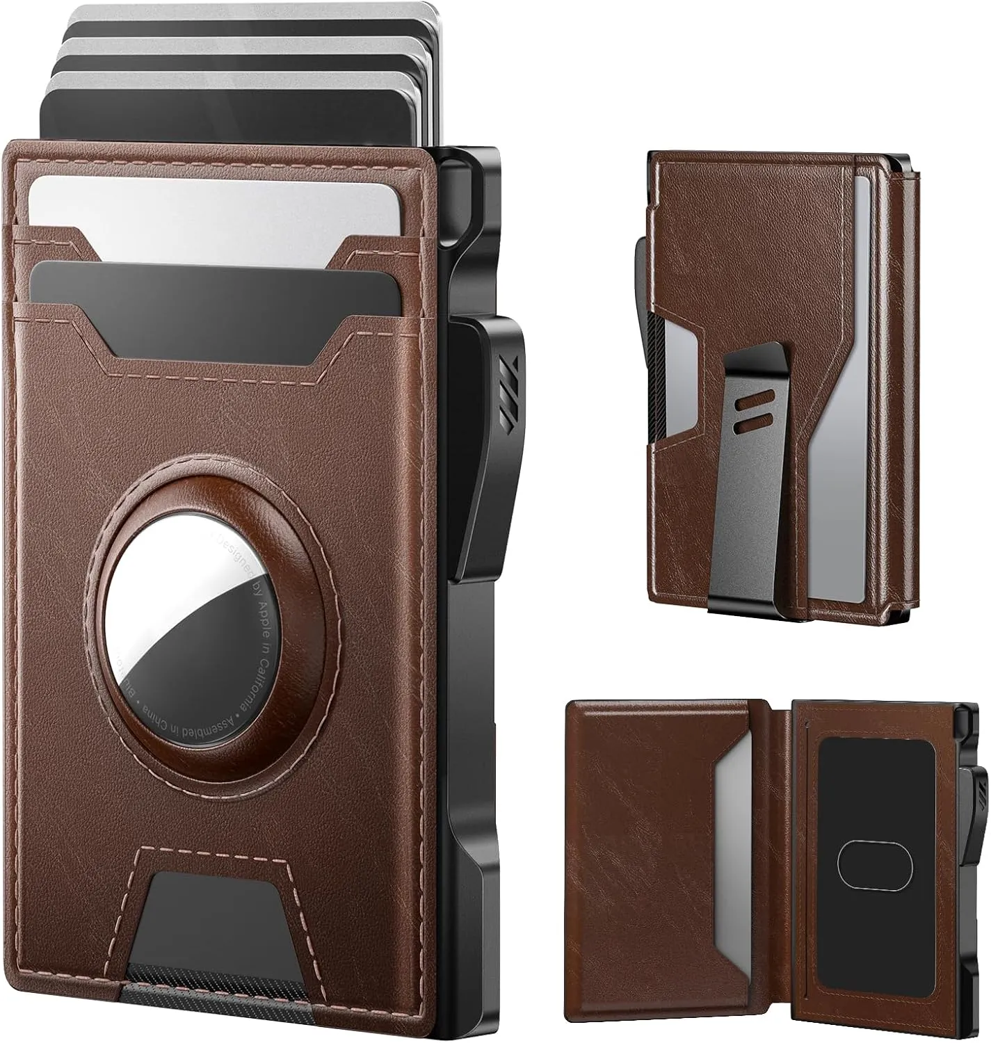 typecase AirTag Wallet for Men: Pop Up Card Case, Secure Holder for Apple Air Tag, Premium Leather, Smart, RFID Blocking, Slim, Minimalist, Thin, 13 Cards Capacitiy | ID Window | Money Clip (Brown)