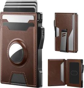 typecase AirTag Wallet for Men: Pop Up Card Case, Secure Holder for Apple Air Tag, Premium Leather, Smart, RFID Blocking, Slim, Minimalist, Thin, 13 Cards Capacitiy | ID Window | Money Clip (Brown)